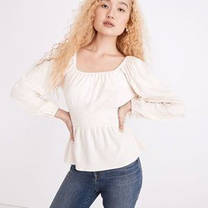 Madewell plush square-neck smocked top (Medium)
